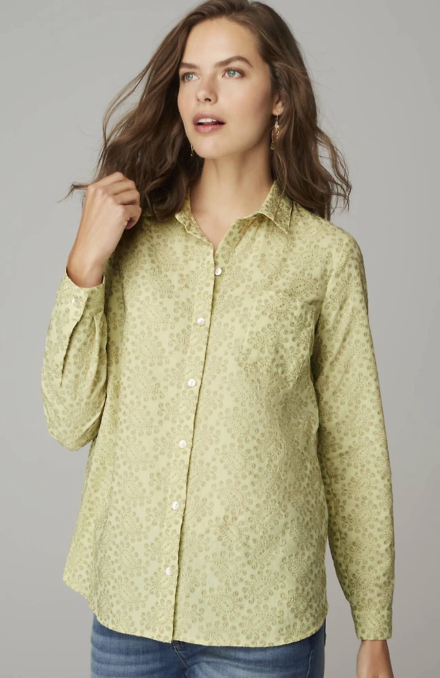 one-pocket shirred-back shirt