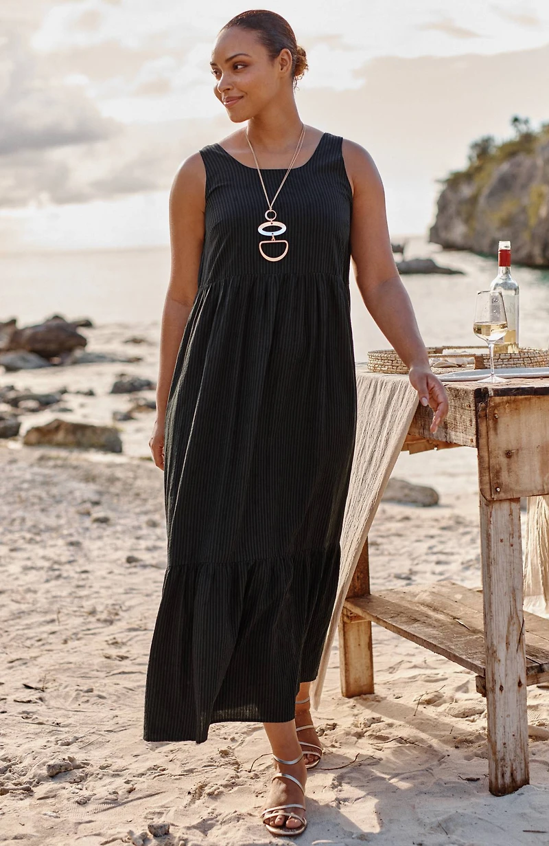 smocked-back flounced-hem maxi dress