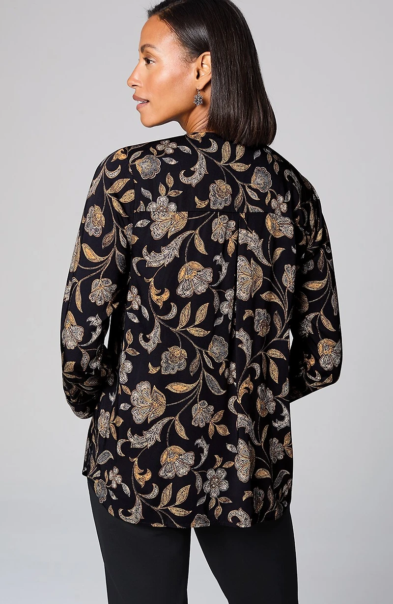 printed satin v-neck popover
