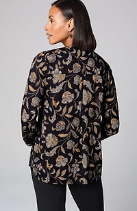 printed satin v-neck popover