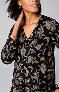 printed satin v-neck popover