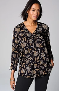 printed satin v-neck popover