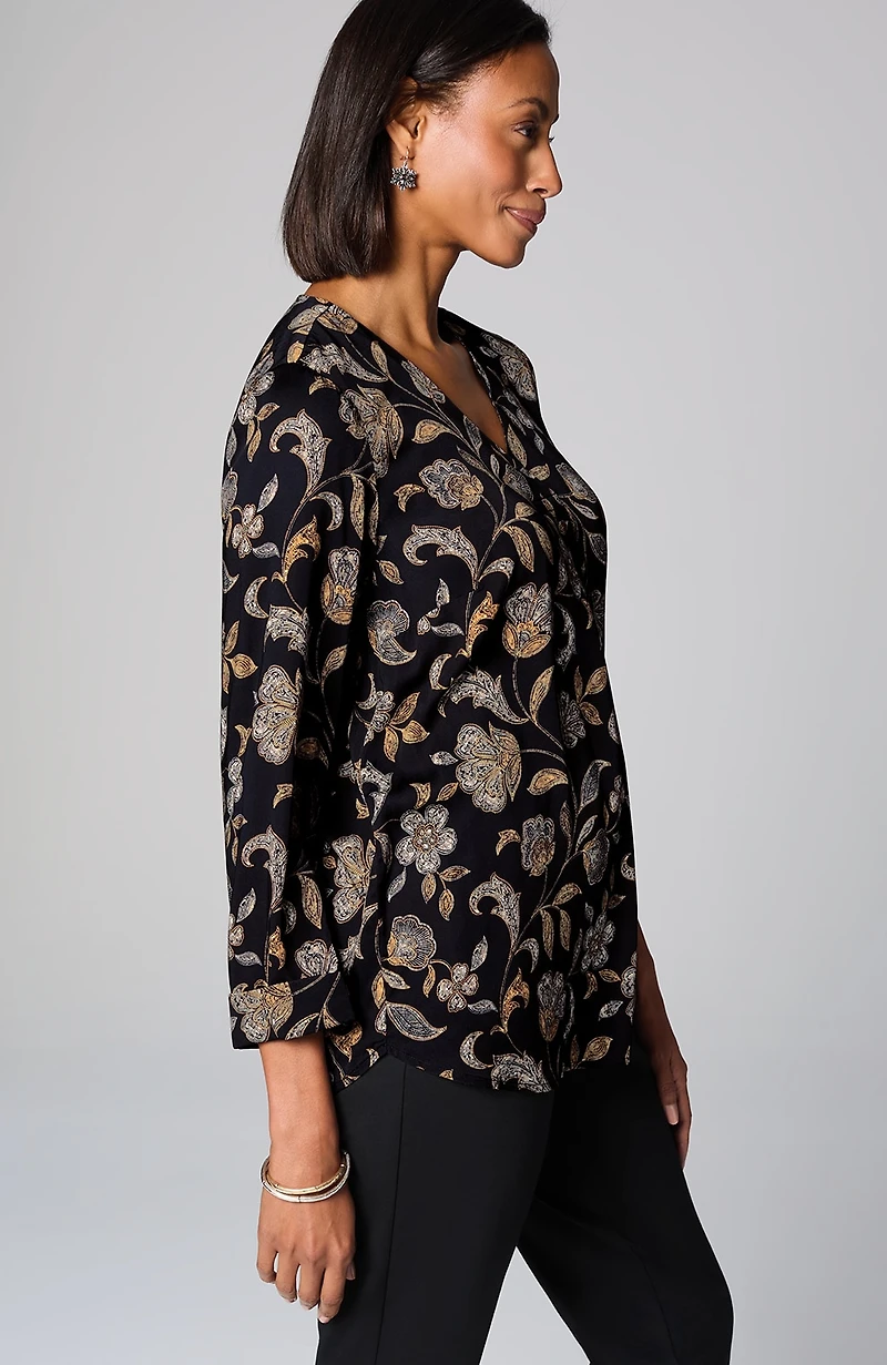 printed satin v-neck popover