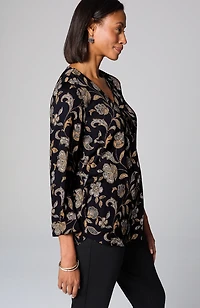 printed satin v-neck popover