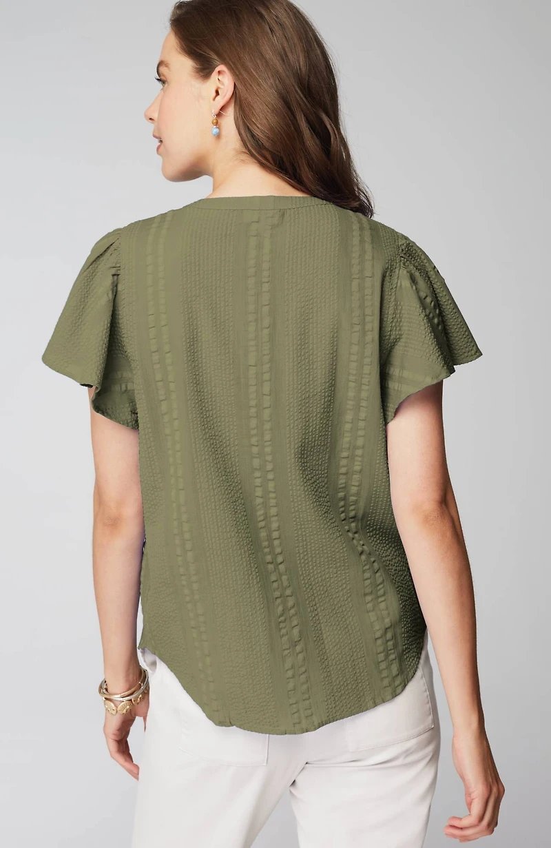geometrically embroidered textured top