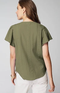 geometrically embroidered textured top