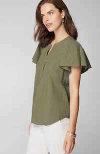geometrically embroidered textured top