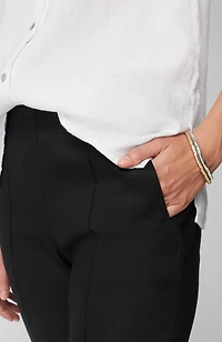 pintucked linen-stretch slim-leg pants