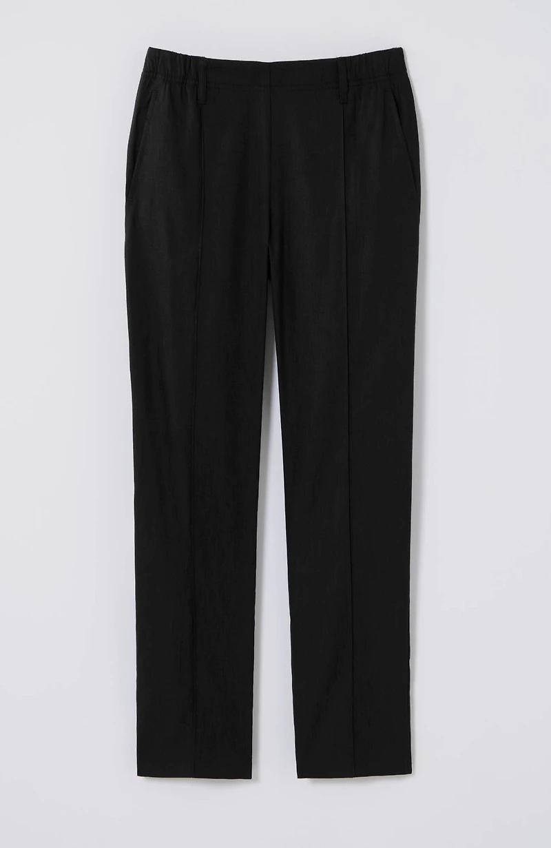 pintucked linen-stretch slim-leg pants