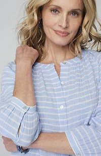 cotton-gauze striped button-front top