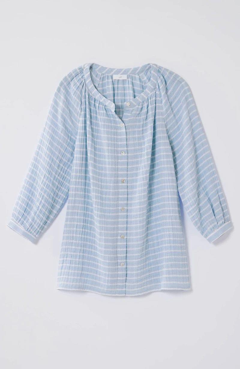 cotton-gauze striped button-front top