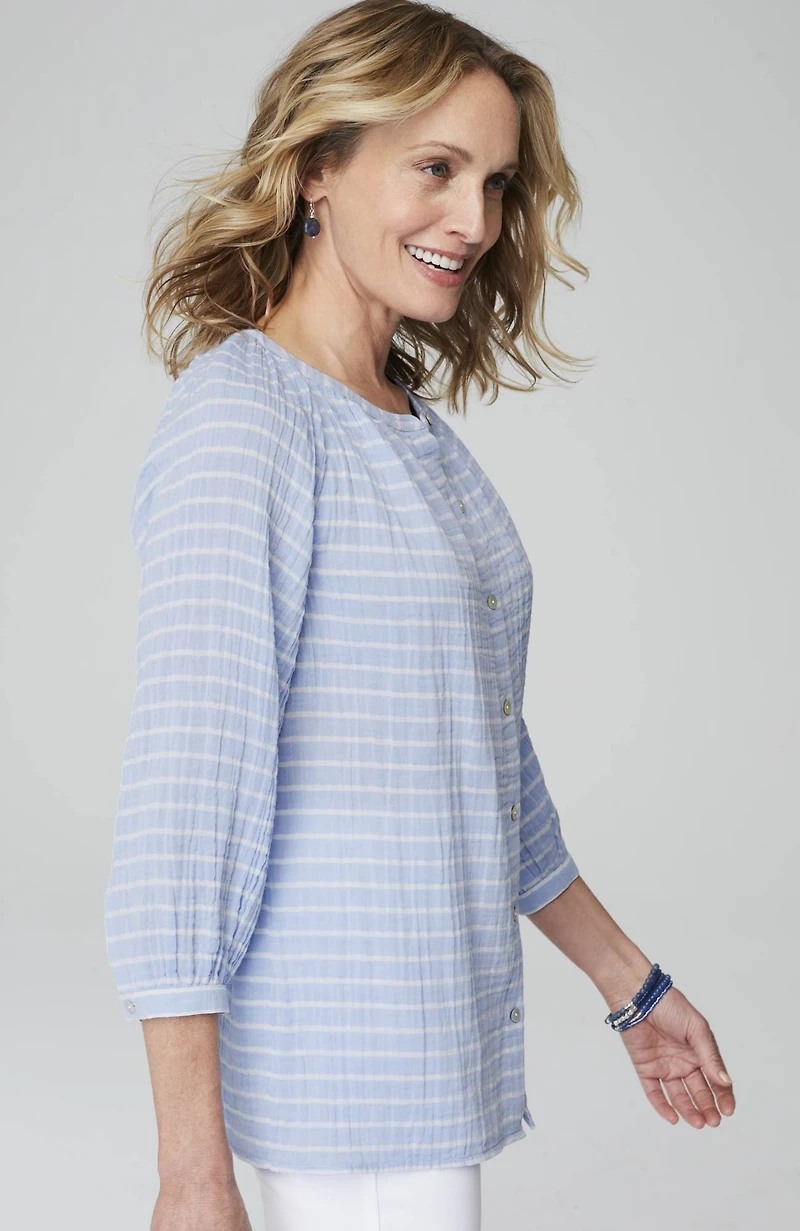 cotton-gauze striped button-front top