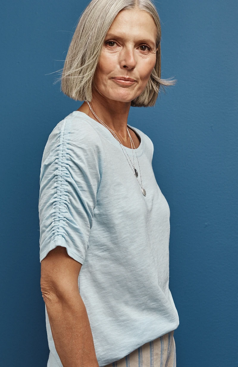 ruched-sleeve top