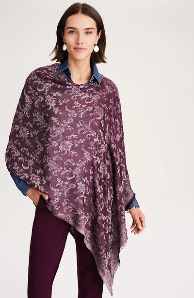 jacquard floral asymmetric poncho