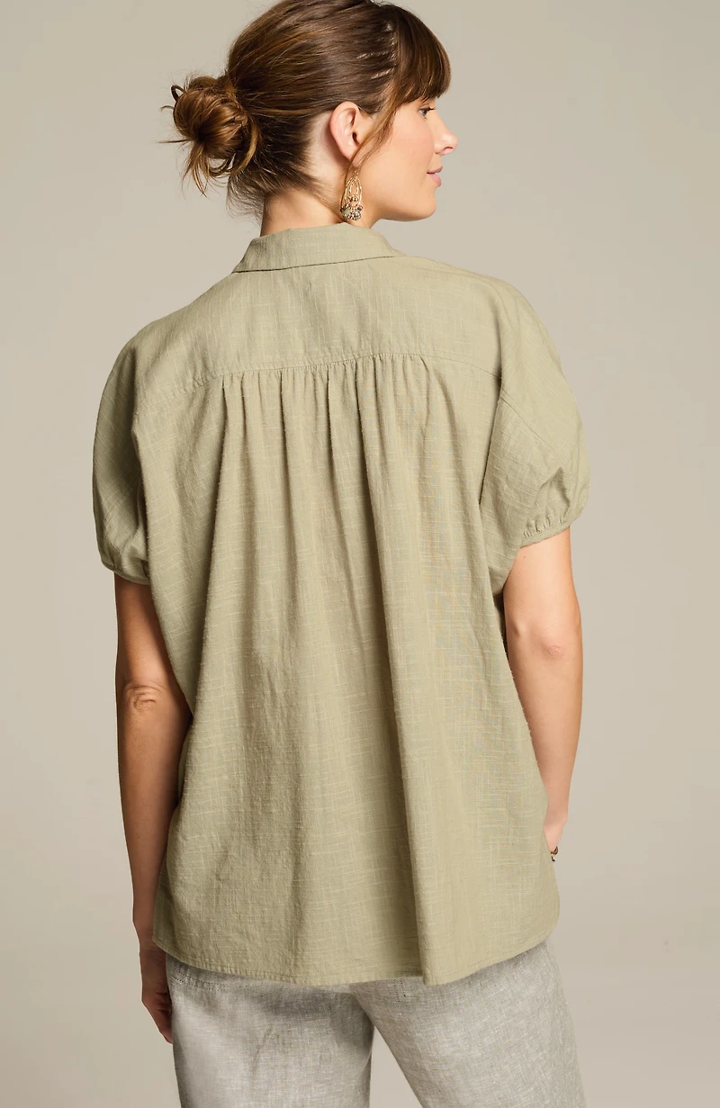 pure jill relaxed button-front top