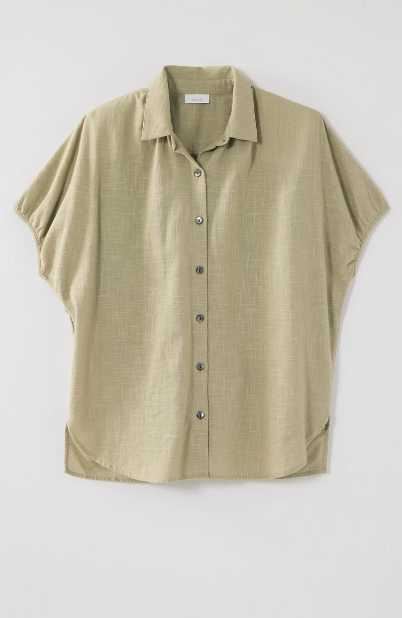 pure jill relaxed button-front top