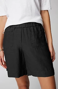 linen patch-pocket pull-on shorts