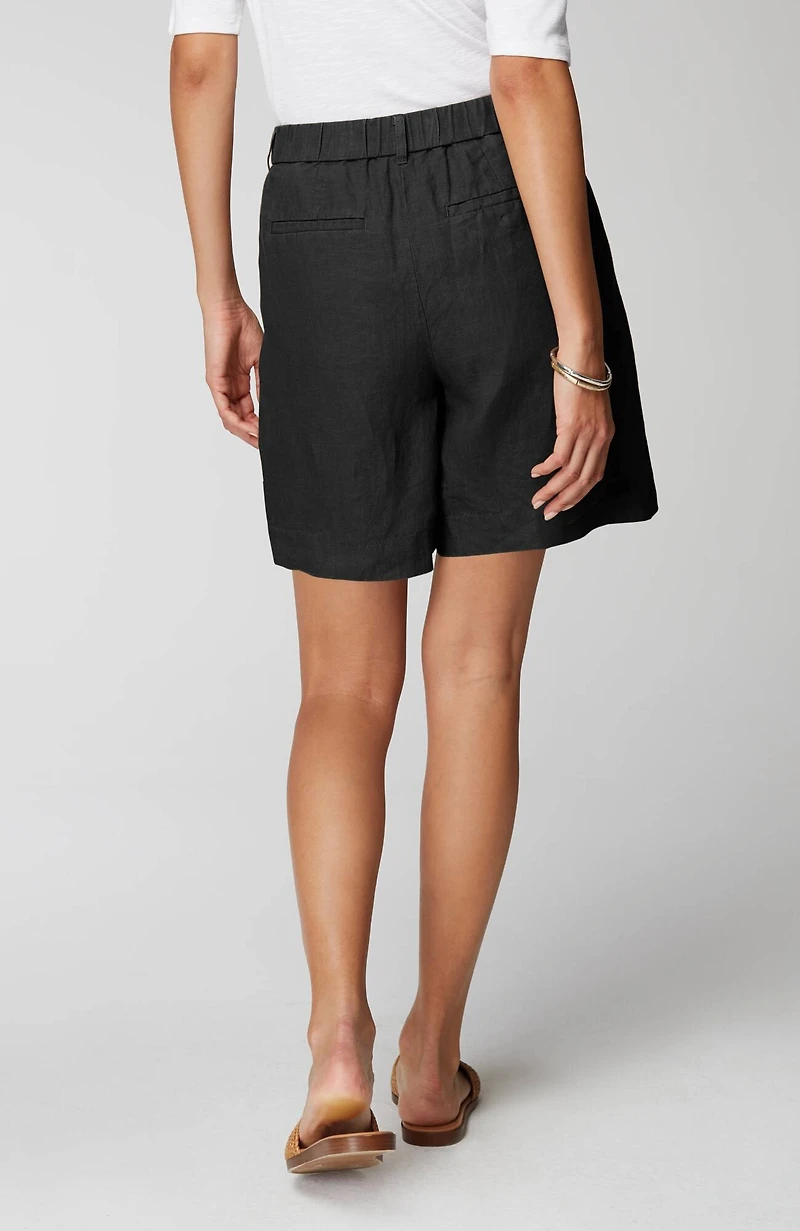 linen patch-pocket pull-on shorts