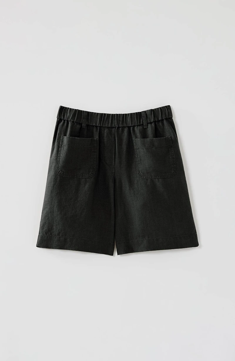 linen patch-pocket pull-on shorts
