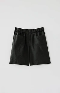 linen patch-pocket pull-on shorts