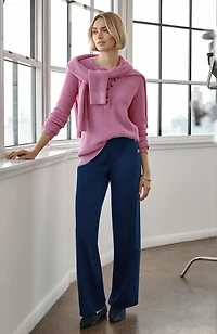side-button wide-leg trousers