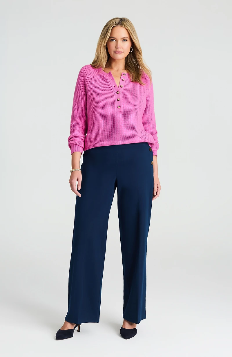 side-button wide-leg trousers