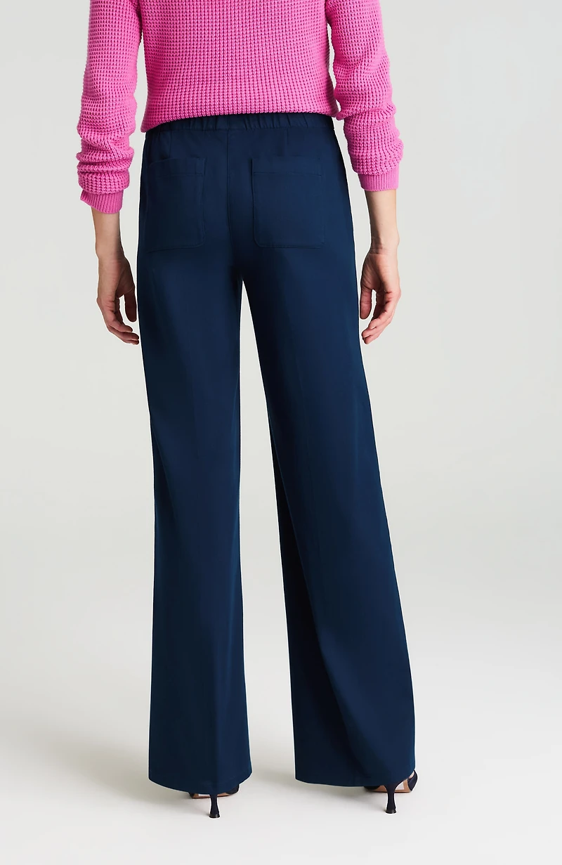 side-button wide-leg trousers