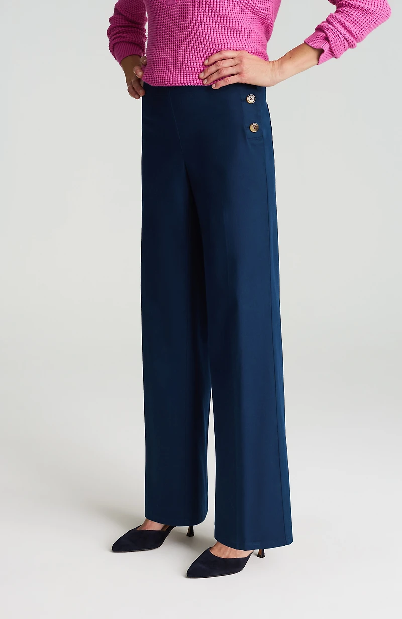 side-button wide-leg trousers