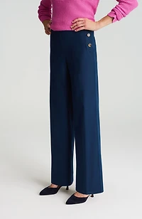 side-button wide-leg trousers