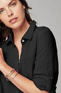 cotton-gauze one-pocket shirtdress