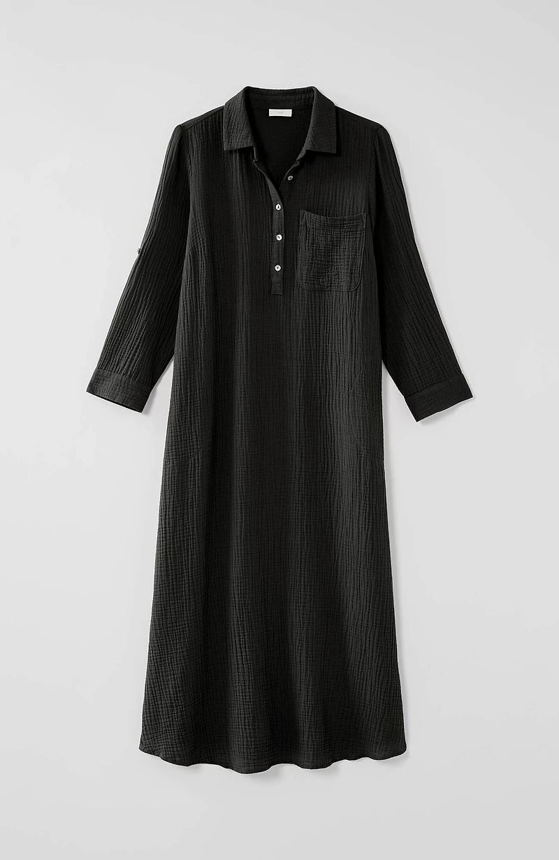 cotton-gauze one-pocket shirtdress