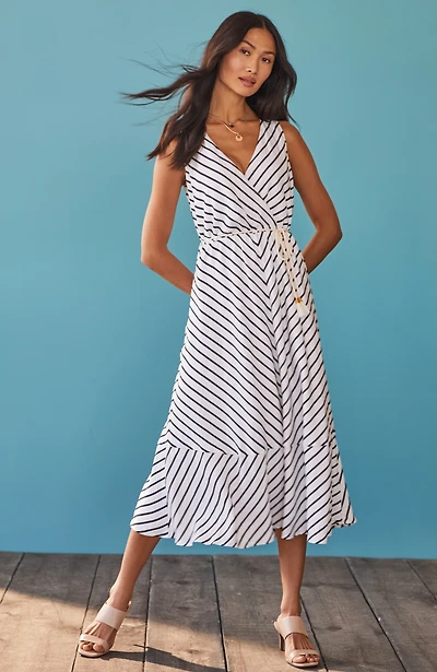striped a-line belted dress