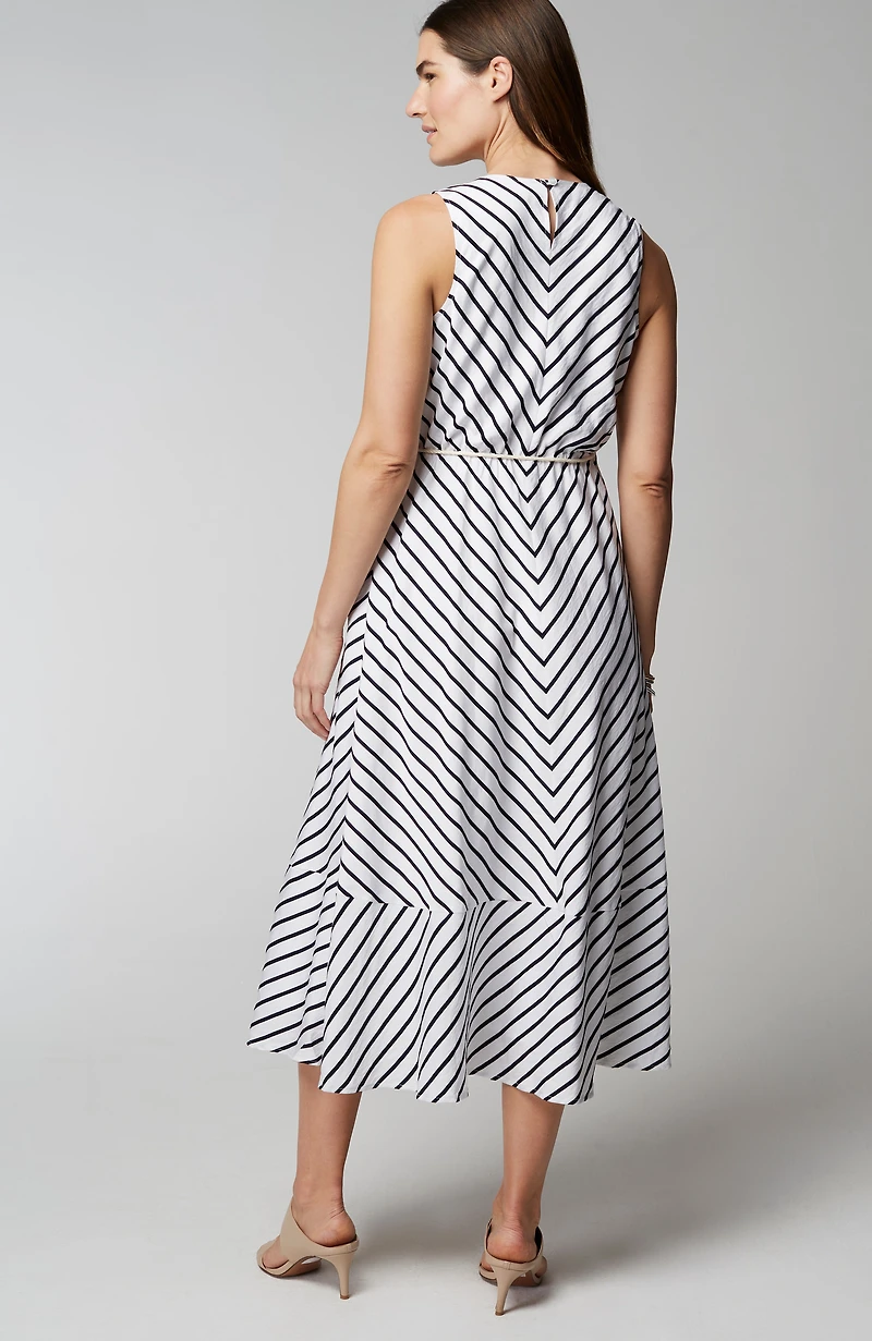 striped a-line belted dress