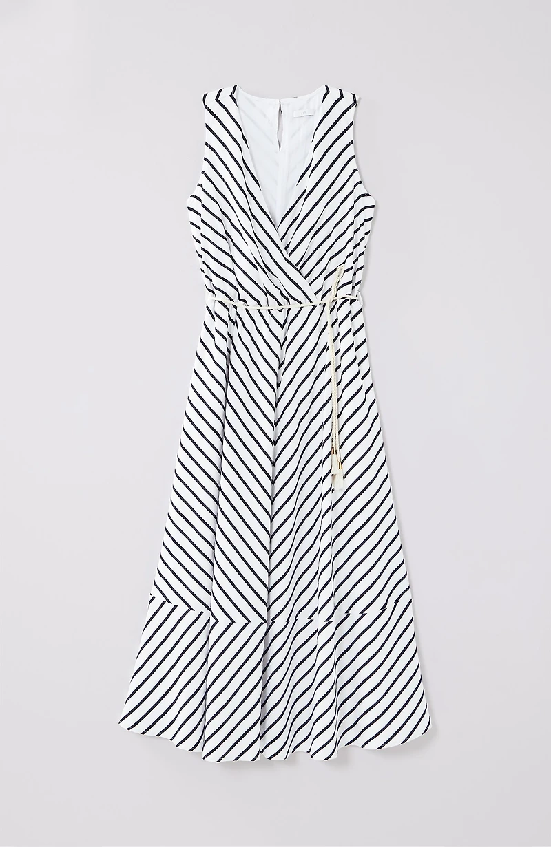striped a-line belted dress