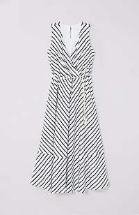 striped a-line belted dress