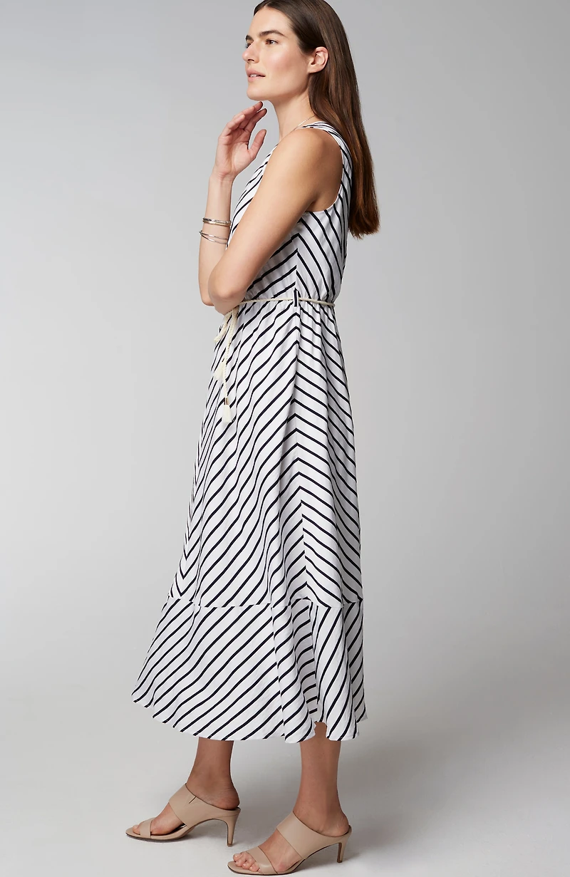 striped a-line belted dress