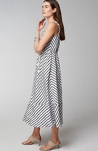 striped a-line belted dress