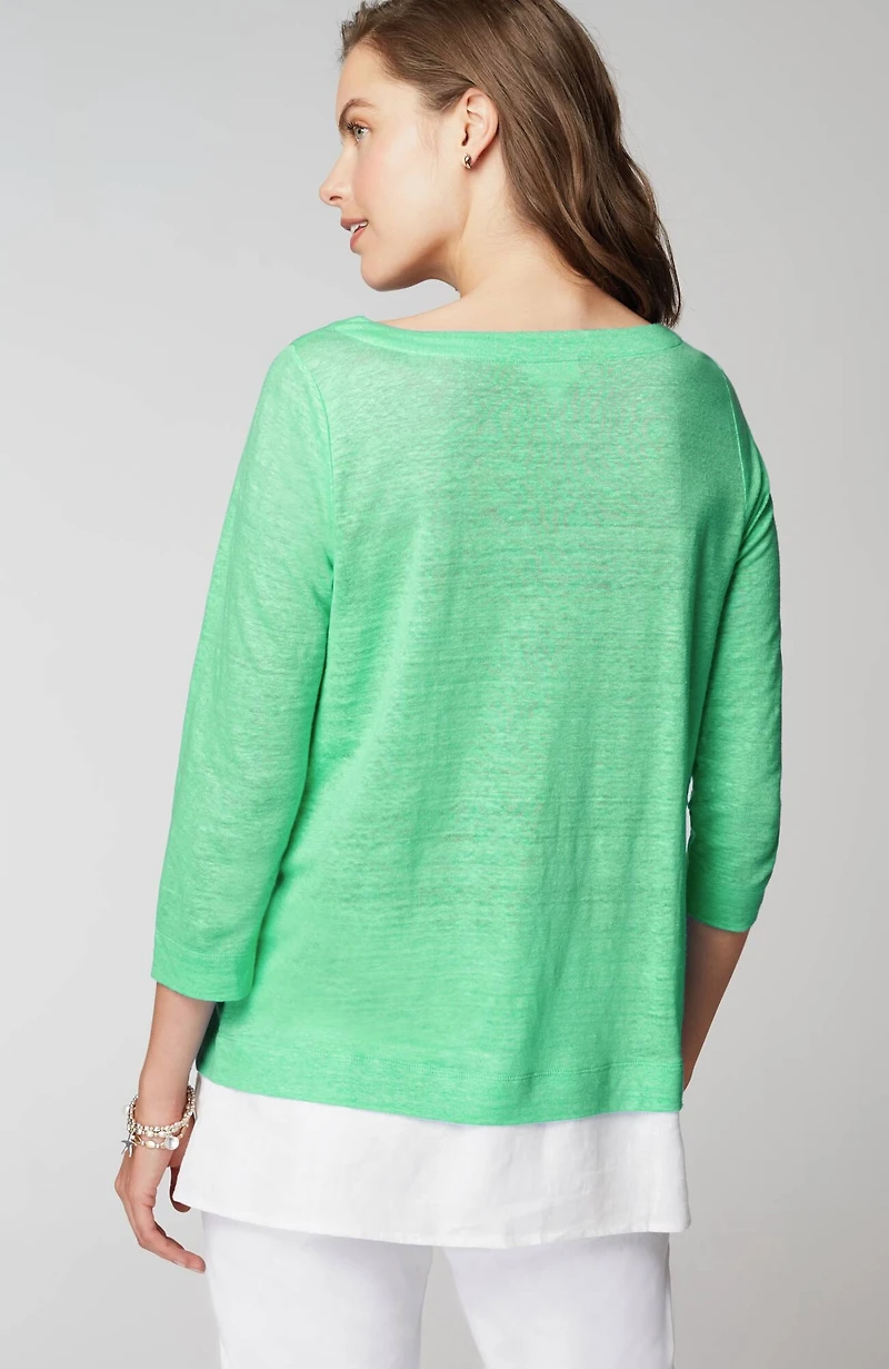 layered-hem mixed-media linen tunic