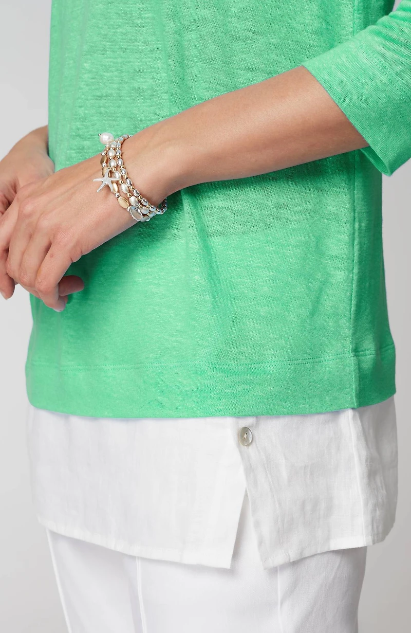 layered-hem mixed-media linen tunic
