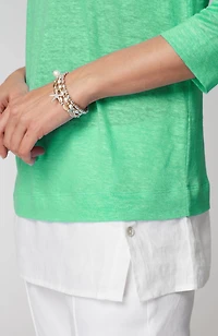 layered-hem mixed-media linen tunic
