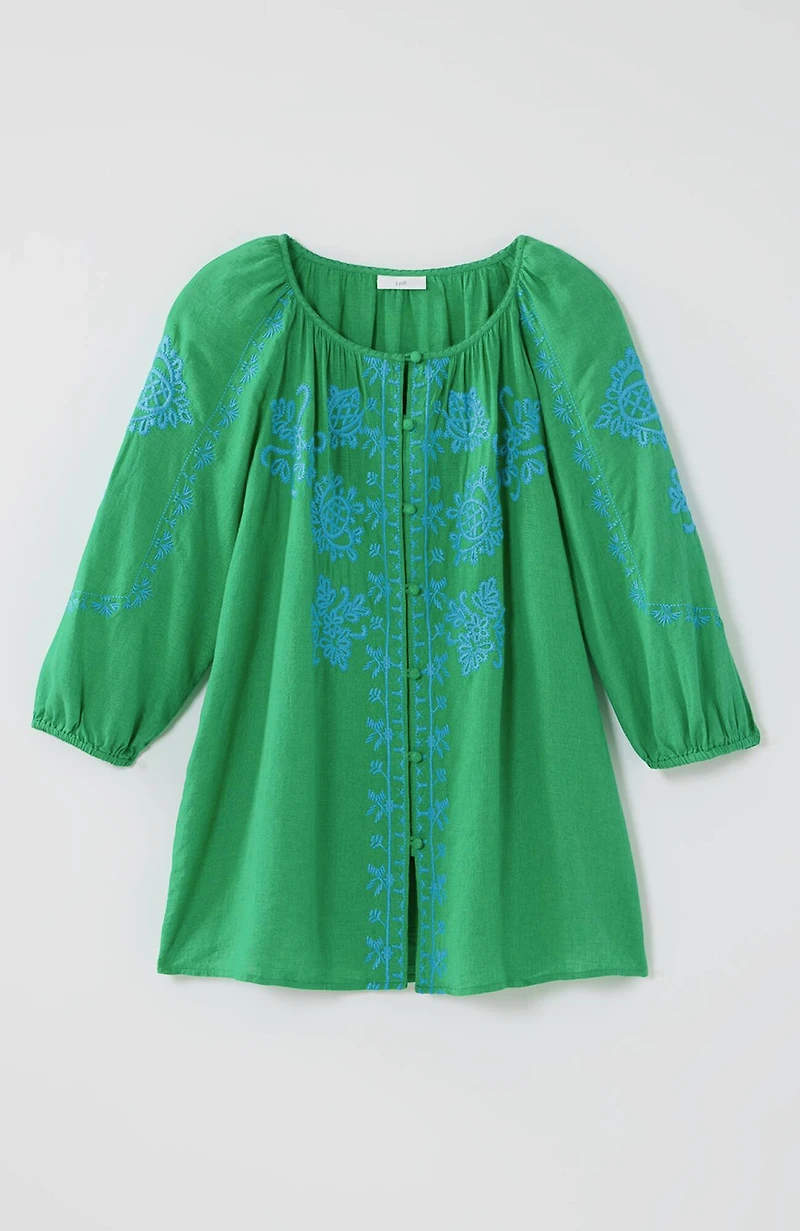 linen-blend embroidered top