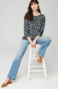 bird-printed boat-neck top