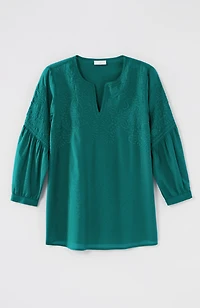 paisley-embroidered split-neck top