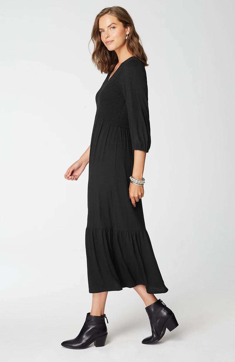 tiered flounced-hem midi dress