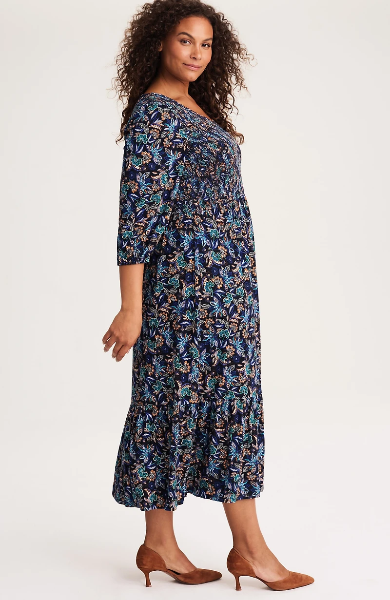tiered flounced-hem midi dress