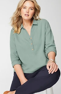 cotton-gauze mixed-media shirt
