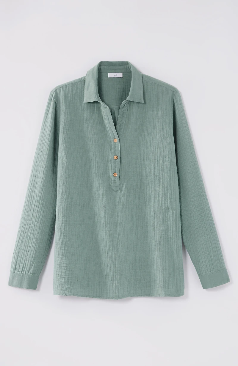 cotton-gauze mixed-media shirt