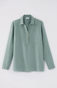 cotton-gauze mixed-media shirt