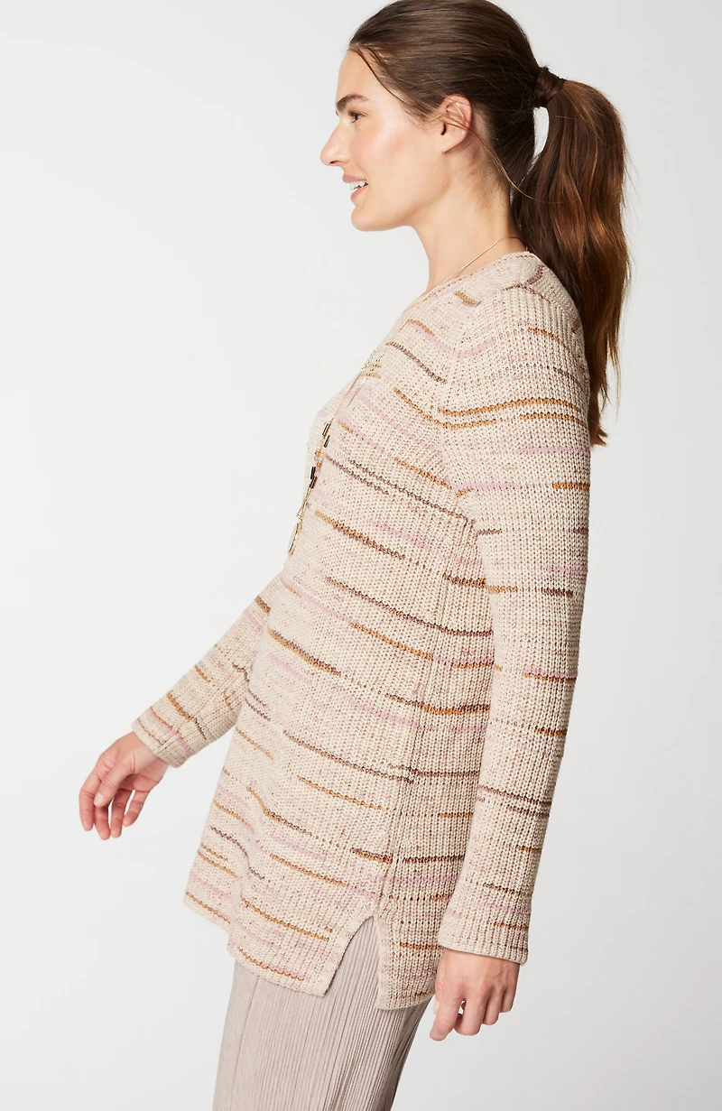 pure jill crew-neck intarsia striped tunic