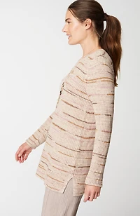pure jill crew-neck intarsia striped tunic
